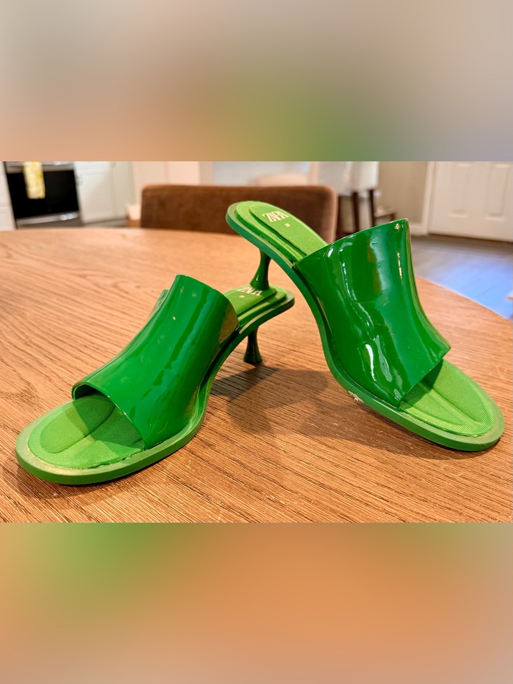 Zara Green Patent Slide Heels